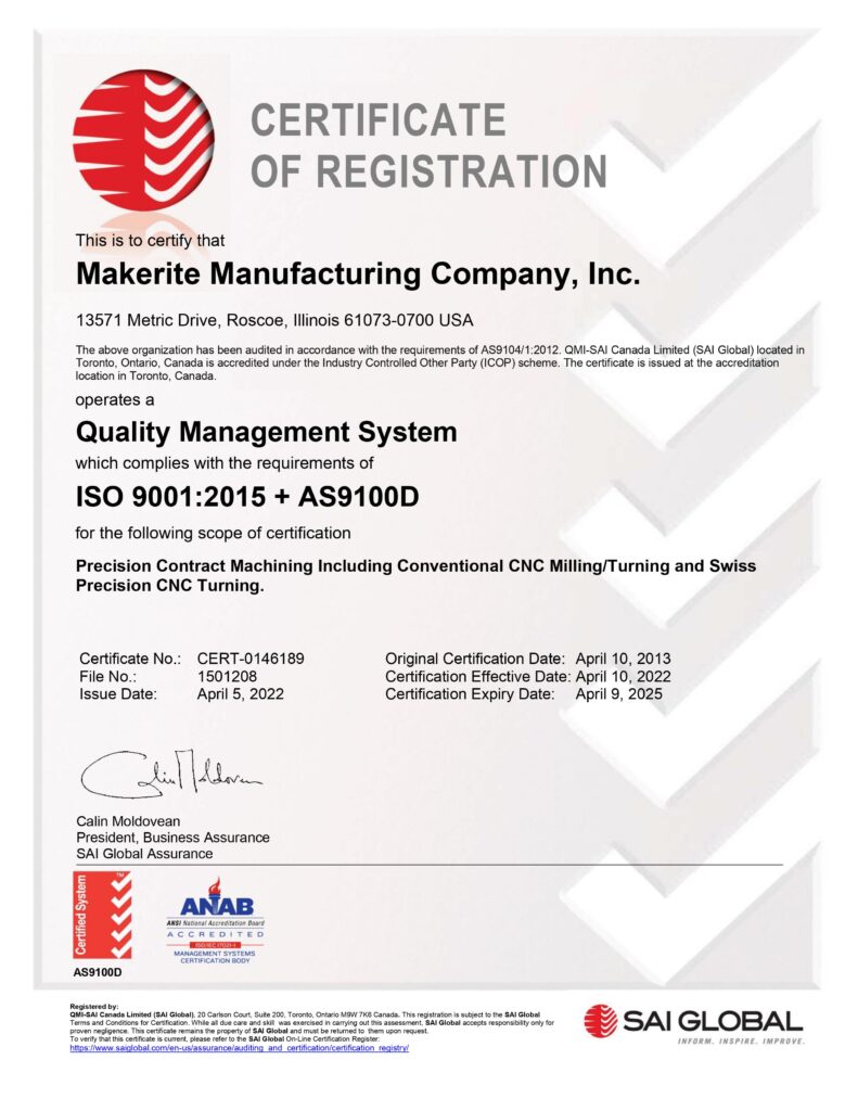 Certification - Precision Contract machining, CNC Milling, CNC turning, Swiss precision CNC turning